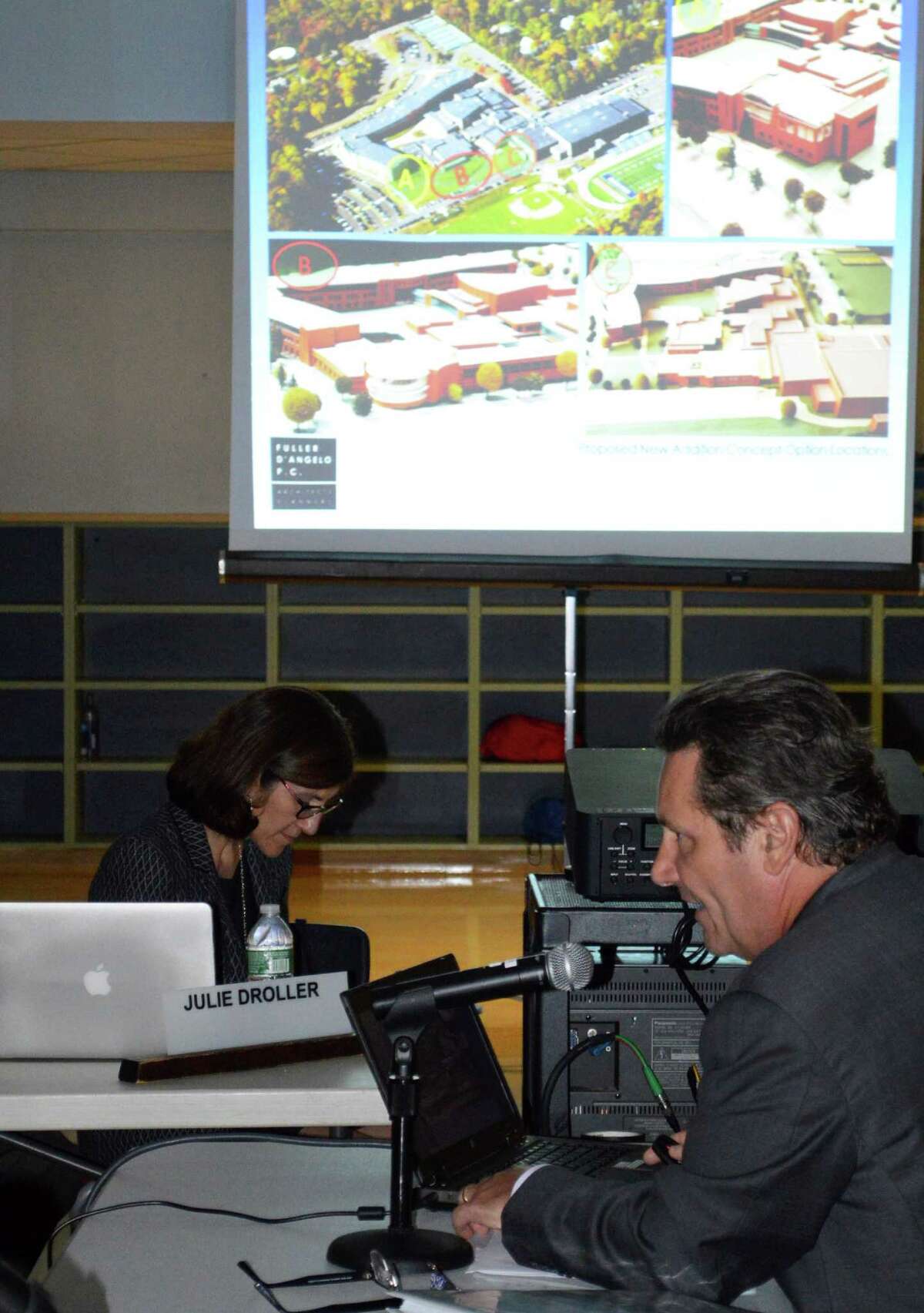 Joseph Fuller, principal of Fuller and DíAngelo, P.C., which designed Staples High Schoolís 2005 addition, details a proposal for a $21 million addition to the school.
