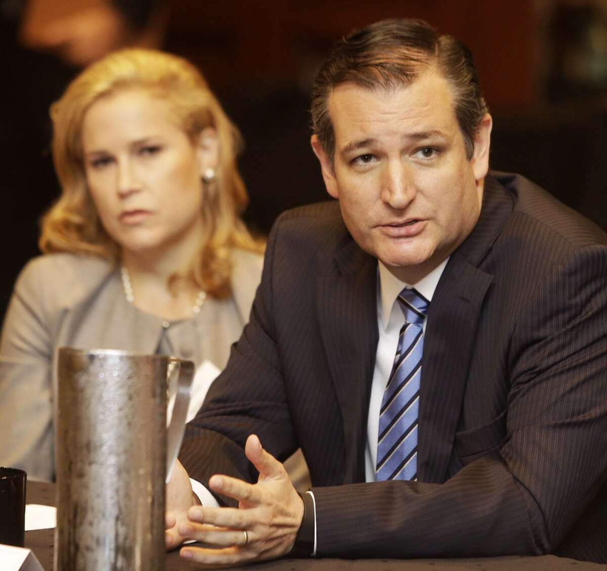 Heidi Cruz, left, and Sen. Ted Cruz, are shown during a VIP session before the Greater Houston Partnership's annual State of the Senate luncheon where Cruz will be the keynote speaker at Omni Hotel, Four Riverway, Tuesday, Sept. 1, 2015.