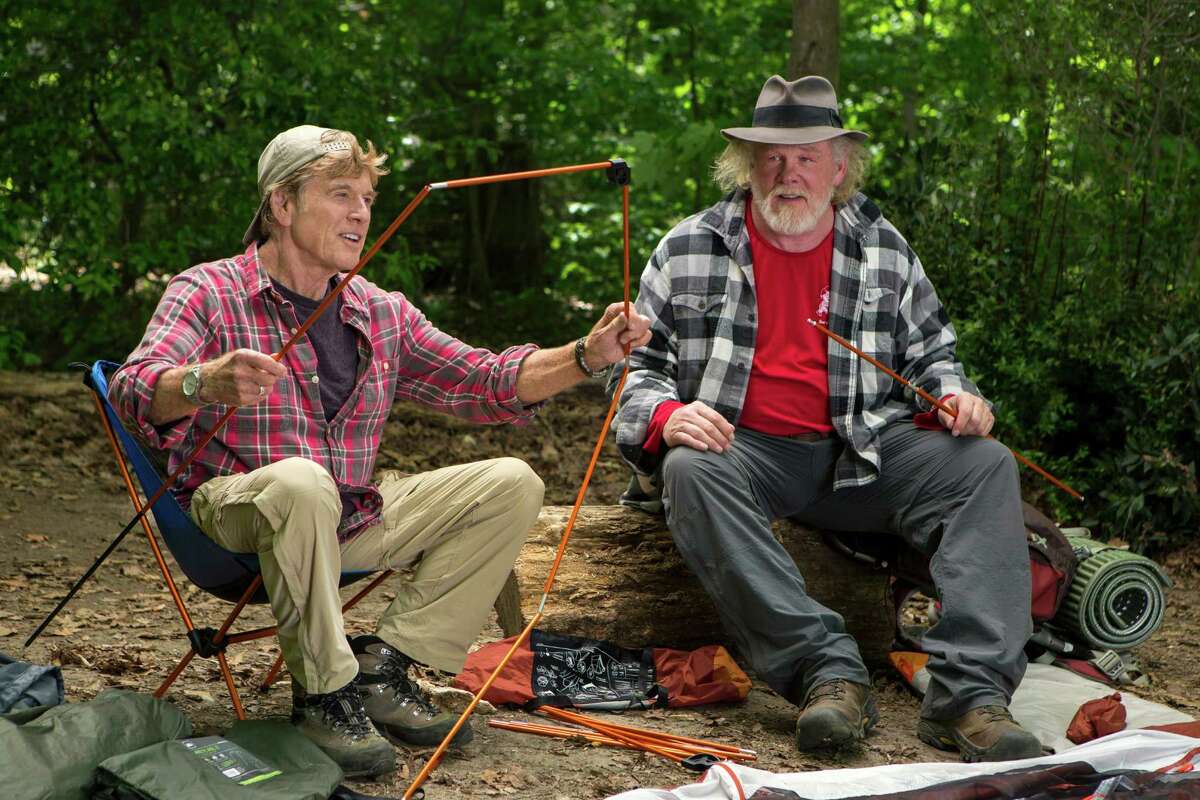 This photo provided by Broad Green Pictures shows, Robert Redford, left, as Bill Bryson and Nick Nolte as Stephen Katz taking in the view along the Appalachian Trail in the film, "A Walk in the Woods." The movie releases in U.S. theaters on Sept. 2, 2015. (Frank Masi, SMPSP/Broad Green Pictures via AP)