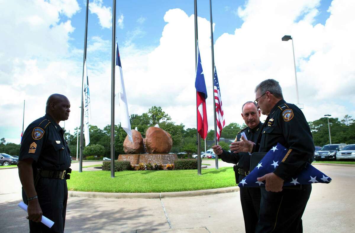 Authorities prepare for the funeral of Harris County Sheriff's Deputy Darren Goforth, Thursday, Sept. 3, 2015, in Houston. Goforth was killed Friday in an apparent ambush shooting while he pumped gas. Shannon Miles, the man accused in the shooting, reportedly had spent an unknown amount of time under psychiatric care prior to the shooting.