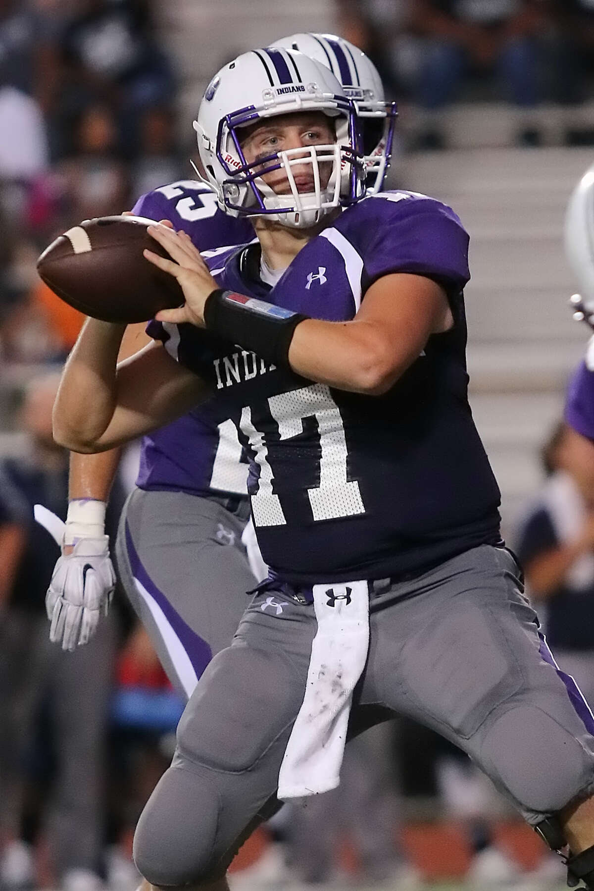 PNG's Adam Morse, 17, prepares to pass during the game between the Port Neches-Groves Indians and the West Orange-Stark Mustangs at The Reservation, Friday, September 4, 2015. Photo provided by Kyle Ezell