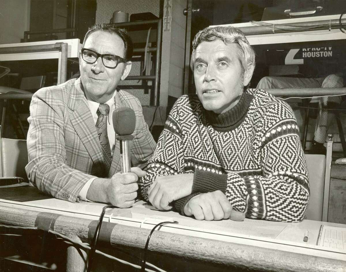 Colt .45s/Astros radio broadcasters Loel Passe and Gene Elston, right.