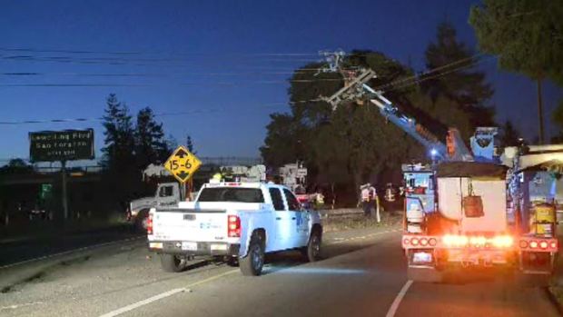 Truck crash, downed power lines close southbound I-880 to Highway 238