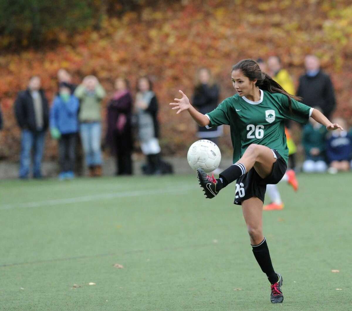Senior forward Maggie Basta is one of the captains of the Greenwich Academy soccer team.