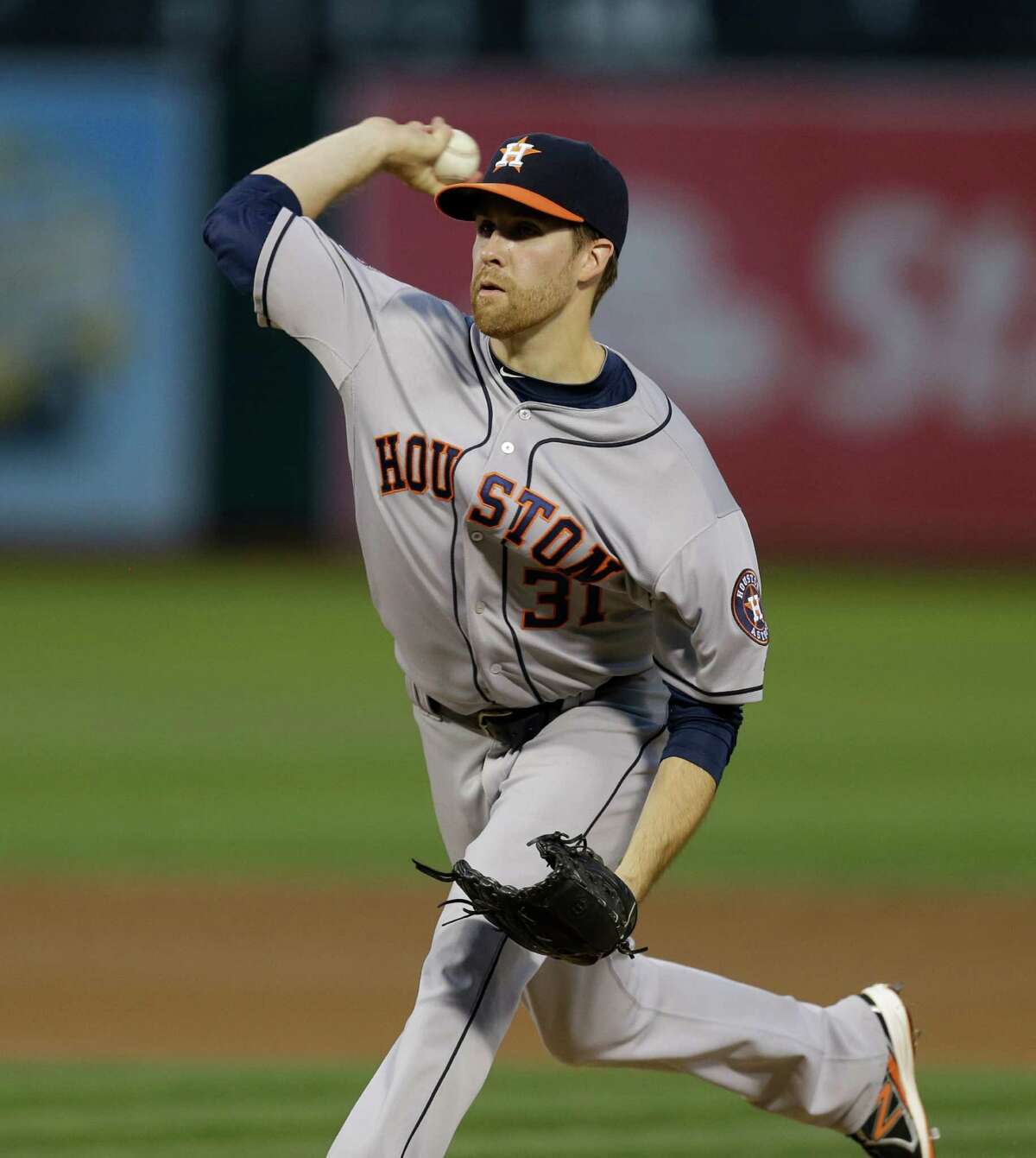 Houston Astros pitcher Collin McHugh works against the Oakland Athletics in the first inning of a baseball game Wednesday, Sept. 9, 2015, in Oakland, Calif. (AP Photo/Ben Margot)