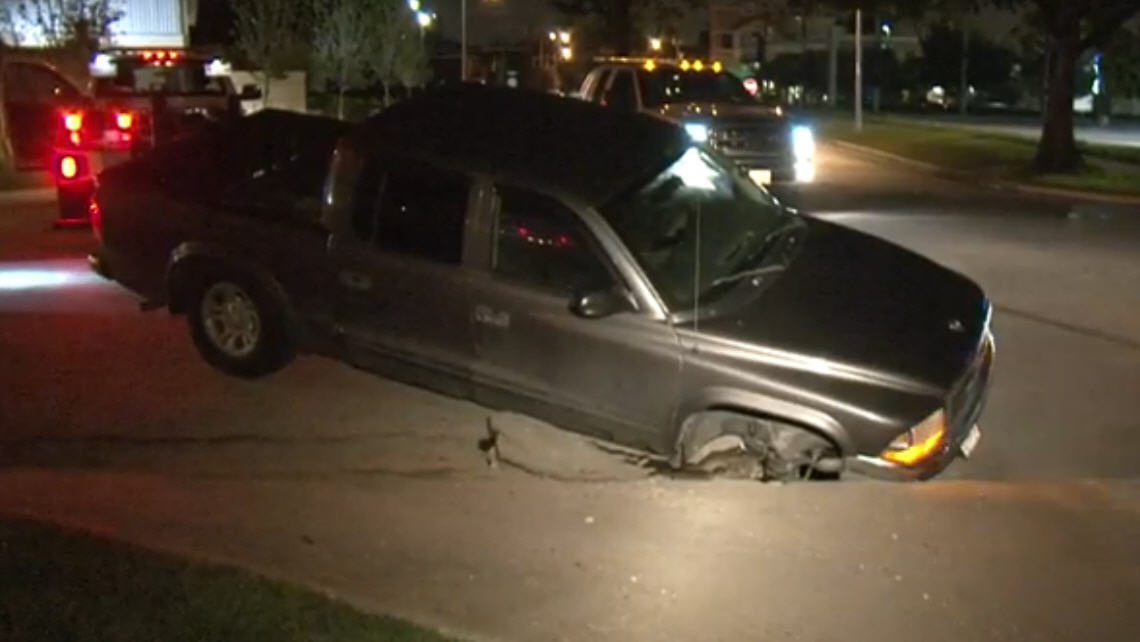 Sinkhole Swallows Pickup Near Houston Medical Center