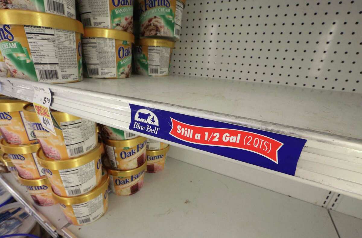 FILE - In this April 21, 2015 file photo, shelves sit empty of Blue Bell ice cream at a grocery store in Dallas afterTexas-based Blue Bell Creameries issued a voluntary recall for all of its products on the market after two samples of chocolate chip cookie dough ice cream tested positive for Listeriosis. Food manufacturers must be more vigilant about keeping their operations clean under new government safety rules released Thursday in the wake of deadly foodborne illness outbreaks linked to ice cream, caramel apples, cantaloupes and peanuts. (AP Photo/LM Otero, File)