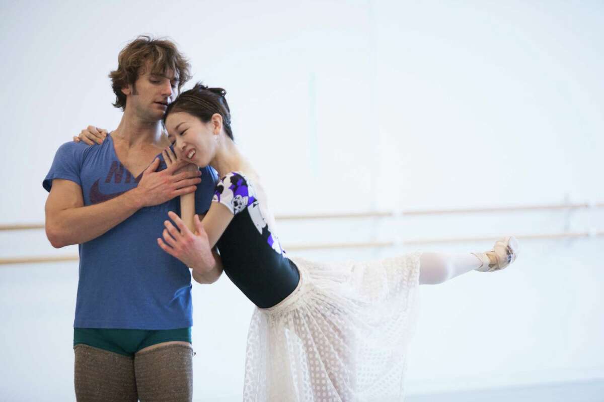 Houston Ballet principal dancer Yuriko Kajiya and first soloist Aaron Robison rehearse at the Houston Ballet Center for Dance.