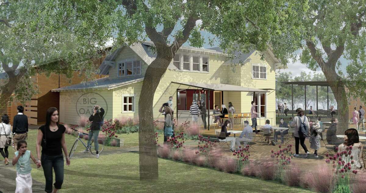 An artist rendering of a proposed cafe restaurant project at Evelyn's Park in Bellaire. Jamie and Dalia Zelko of Zelko concepts (Zelko Bistro, The Heights HoneyBee Project) will oversee the new cafe at Evelyn's Park. The park project, under construction, is scheduled to open summer of 2016.