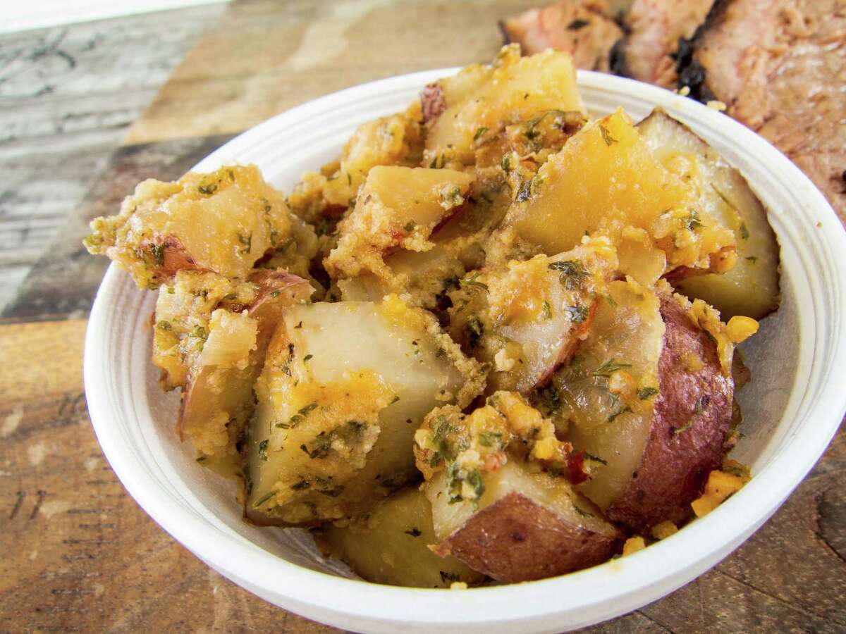 A dish of garlic potatoes at Brooks' Place BBQ in Cypress. Brooks' Place BBQ