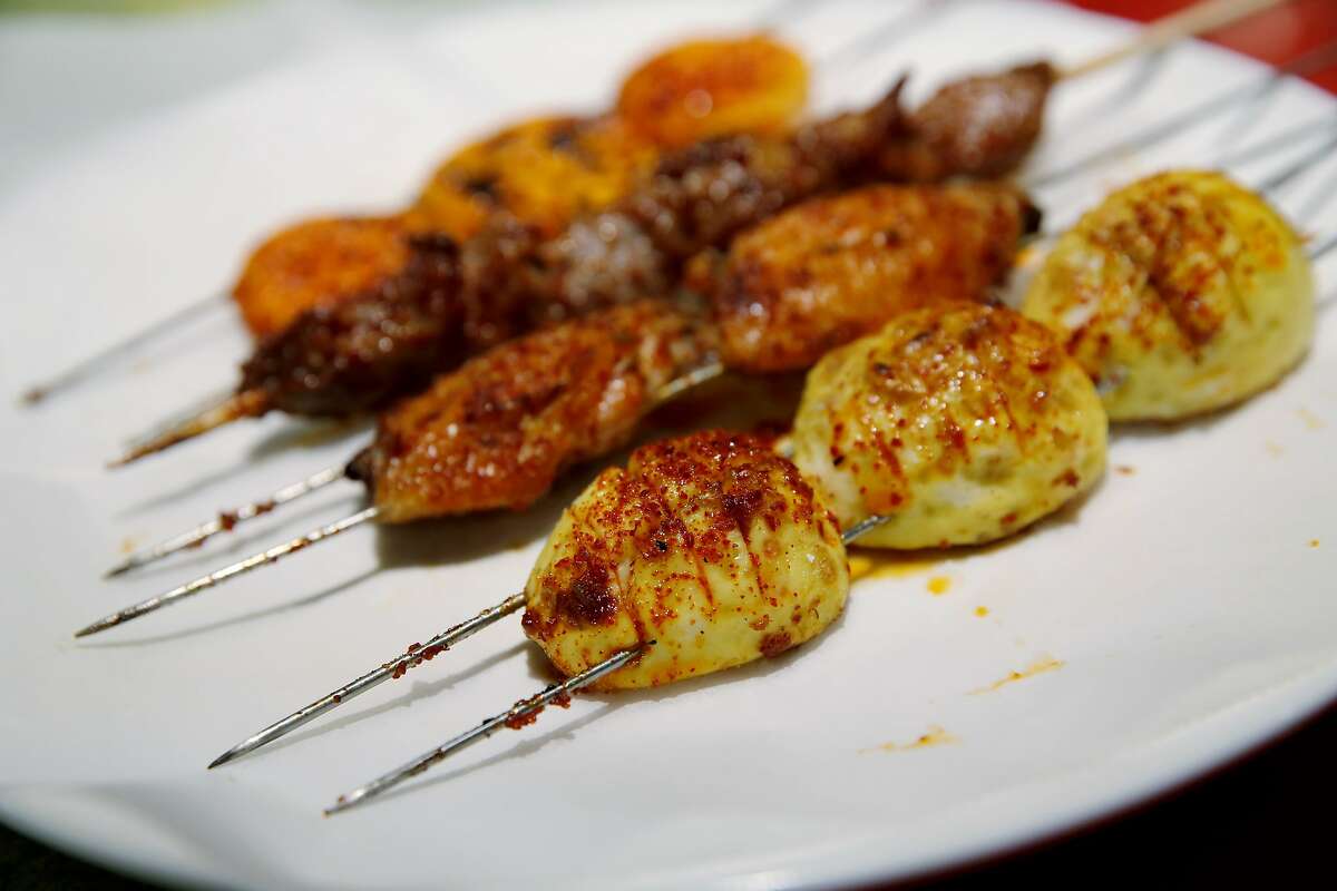 A variety of skewers at TLT BBQ in San Mateo, California, on Thursday, Sept. 10, 2015.