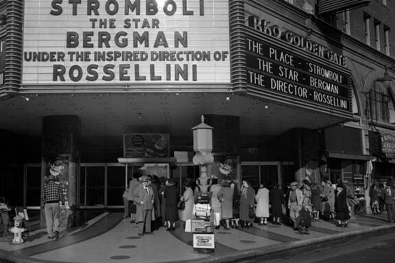 Crowds line up for the opening of the Movie Stromboli at the Golden Gate Theater February 1950
