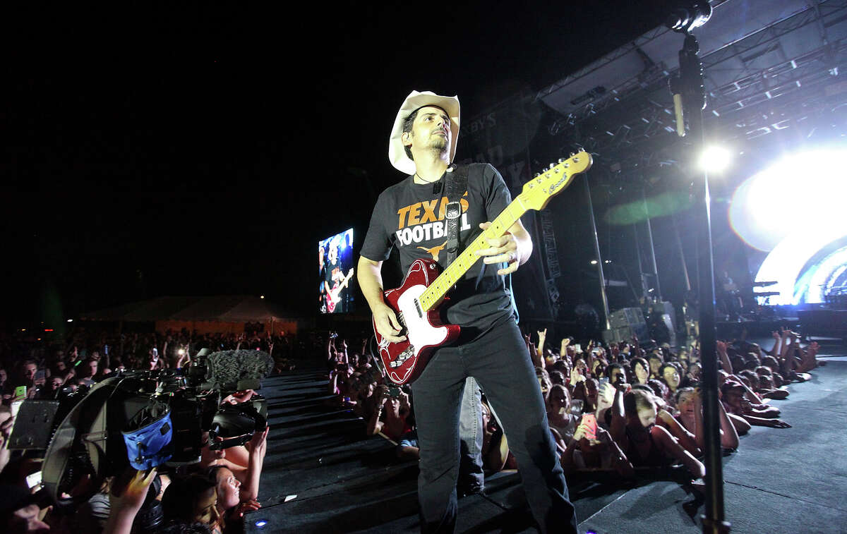 Brad Paisley performs during the "Country Nation College Tour" free concert, presented by Zaxby's, in a parking lot at UFCU Disch-Falk Field Thursday, Sept. 10, 2015 in Austin, Tx. Pat Green was the opening act.