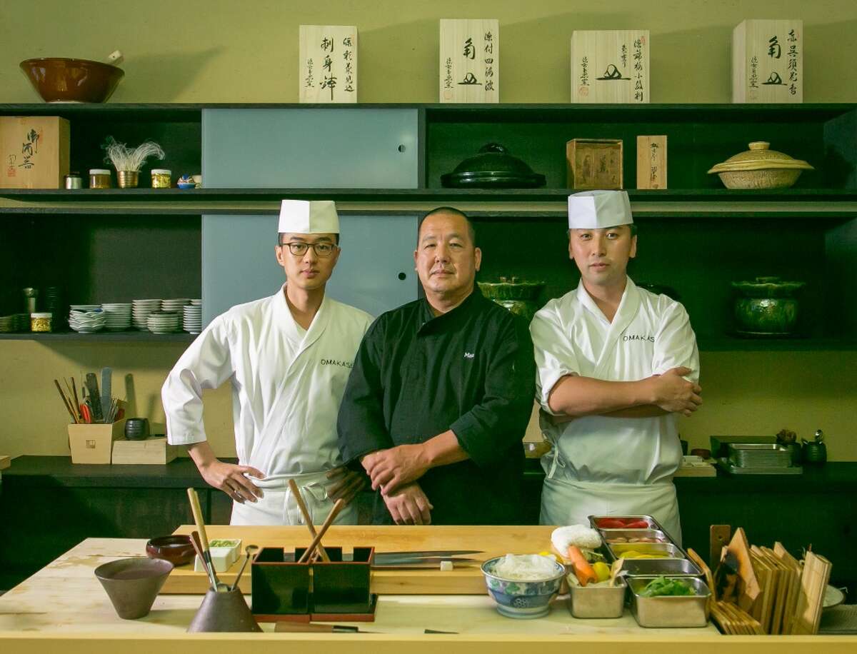 Left to right; sushi chefs, Ingi Son, Masaki Sasaki, Jackson Yu at Omakase in San Francisco,