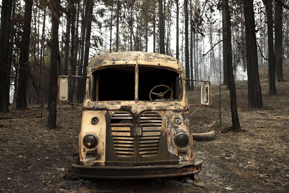 A burnt out truck from the Valley Fire in Cobb, Calif., on Monday, September 14, 2015.
