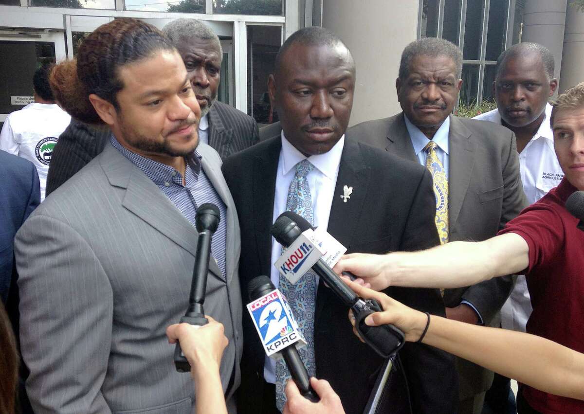 Robbie Tolan, left, and one of his lawyers, Benjamin Crump, will appear this week before a Congressional panel to advocate more funding for police body cameras, which Crump says could have clarified the Tolan incident.