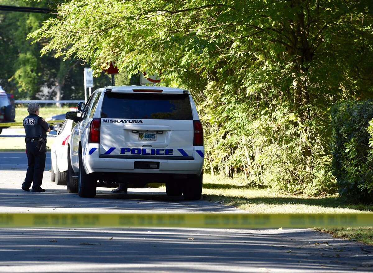Highland Park Road remains closed at Union Street Tuesday as police continue to investigate the death of a person found inside the home on Monday. (Skip Dickstein / Times Union)
