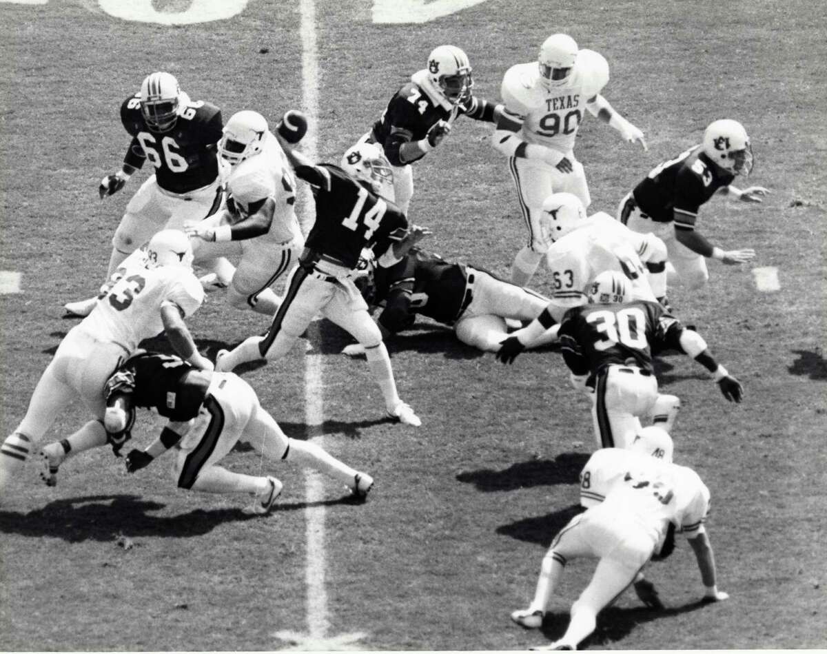 The Texas defense was all over Auburn in the 1983 matchup. Auburn, ranked fifth in the country, didn't make it past midfield in the entire first half of the Tigers' 20-7 loss.