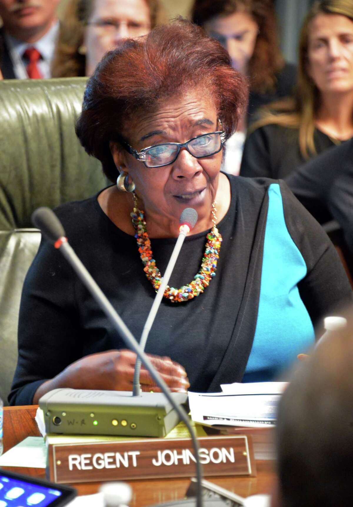 Regent Judith Johnson speaks during a meeting of the NY State Board of Regents at the State Education Building Wednesday Sept. 16, 2015 in Albany, NY. (John Carl D'Annibale / Times Union)
