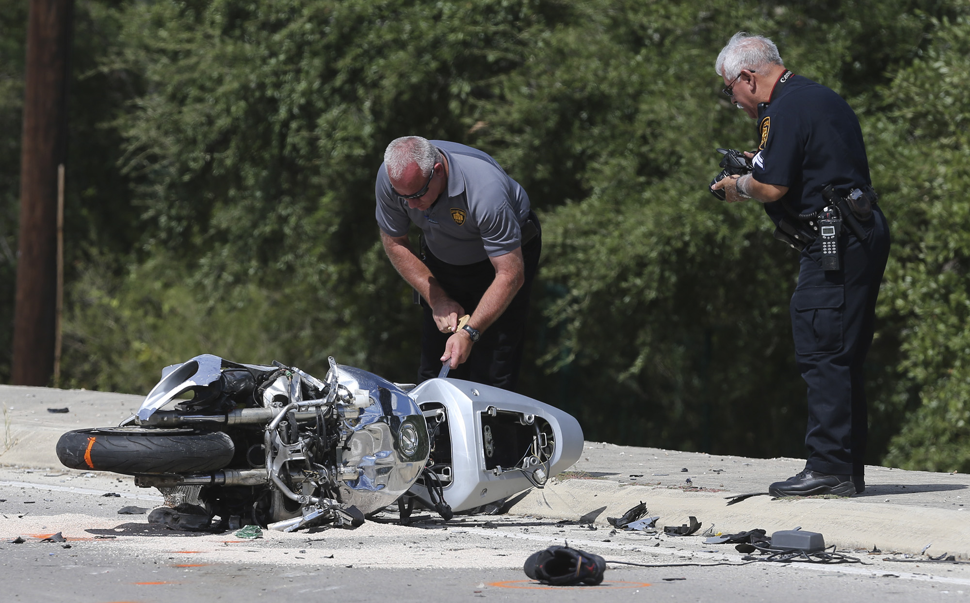 Motorcyclist Collides With Turning Truck And Severs Legs On Sign