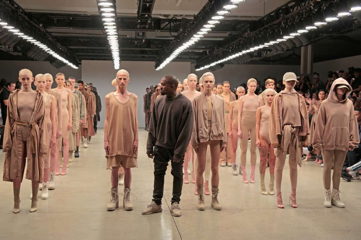 Kanye West poses during the finale of Yeezy Season 2 during New York Fashion Week.