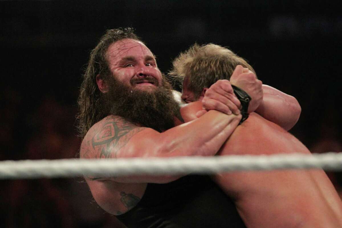 Braun Stowman holds Chris Jericho in a headlock during a six man tag-team match at the WWE Night of Champions at the Toyota Center.