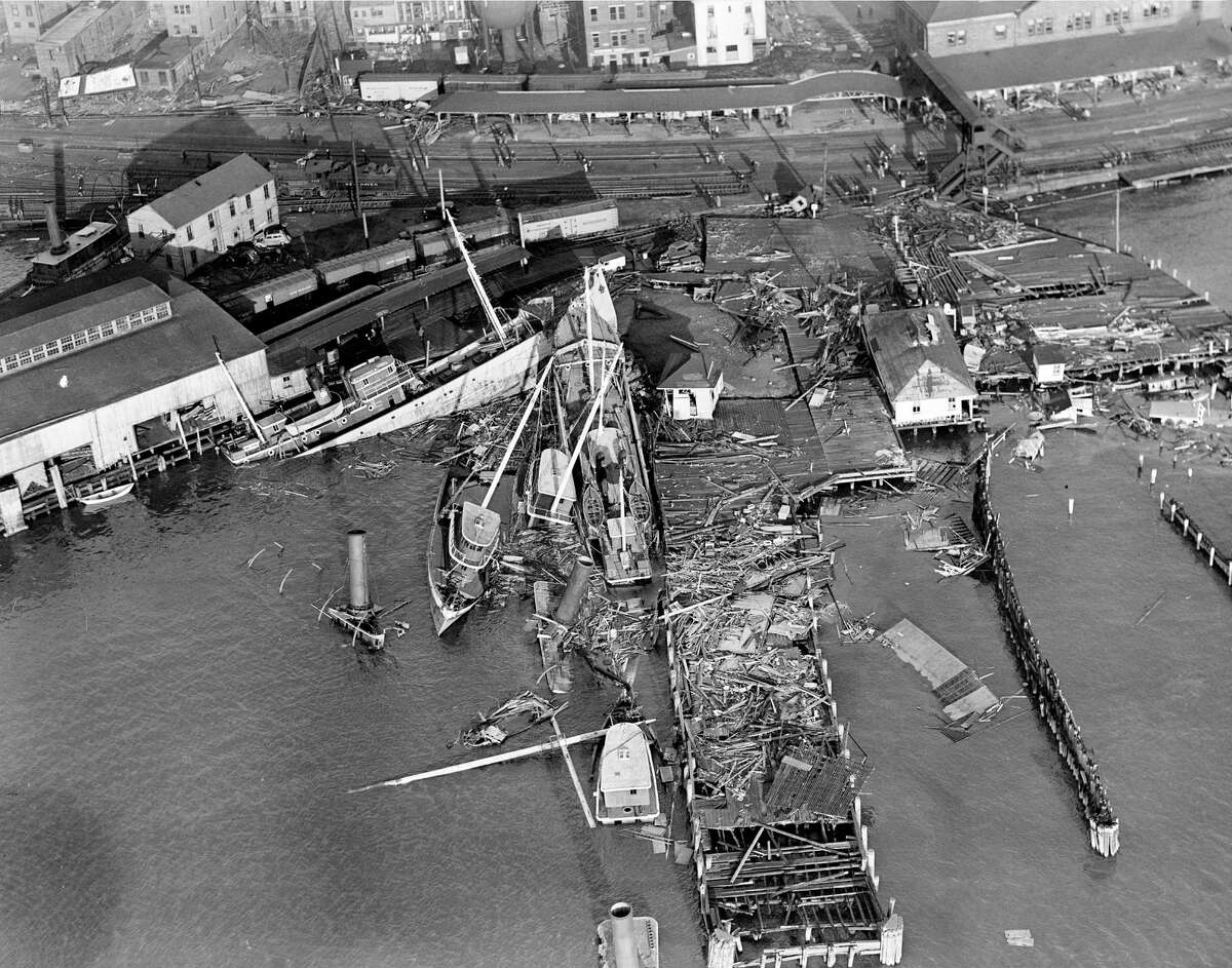 The Great New England Hurricane September 21, 1938 Damaged boats line the New London waterfront following the deadly hurricane of 1938.  