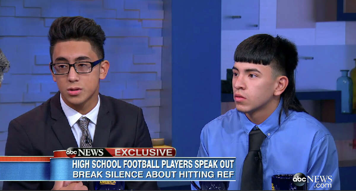 John Jay High School football players Michael Moreno and Victor Rojas appear on “Good Morning America,” discussing their suspension for hitting a referee in a game against Marble Falls. A reader says it was a mistake to go on the program.