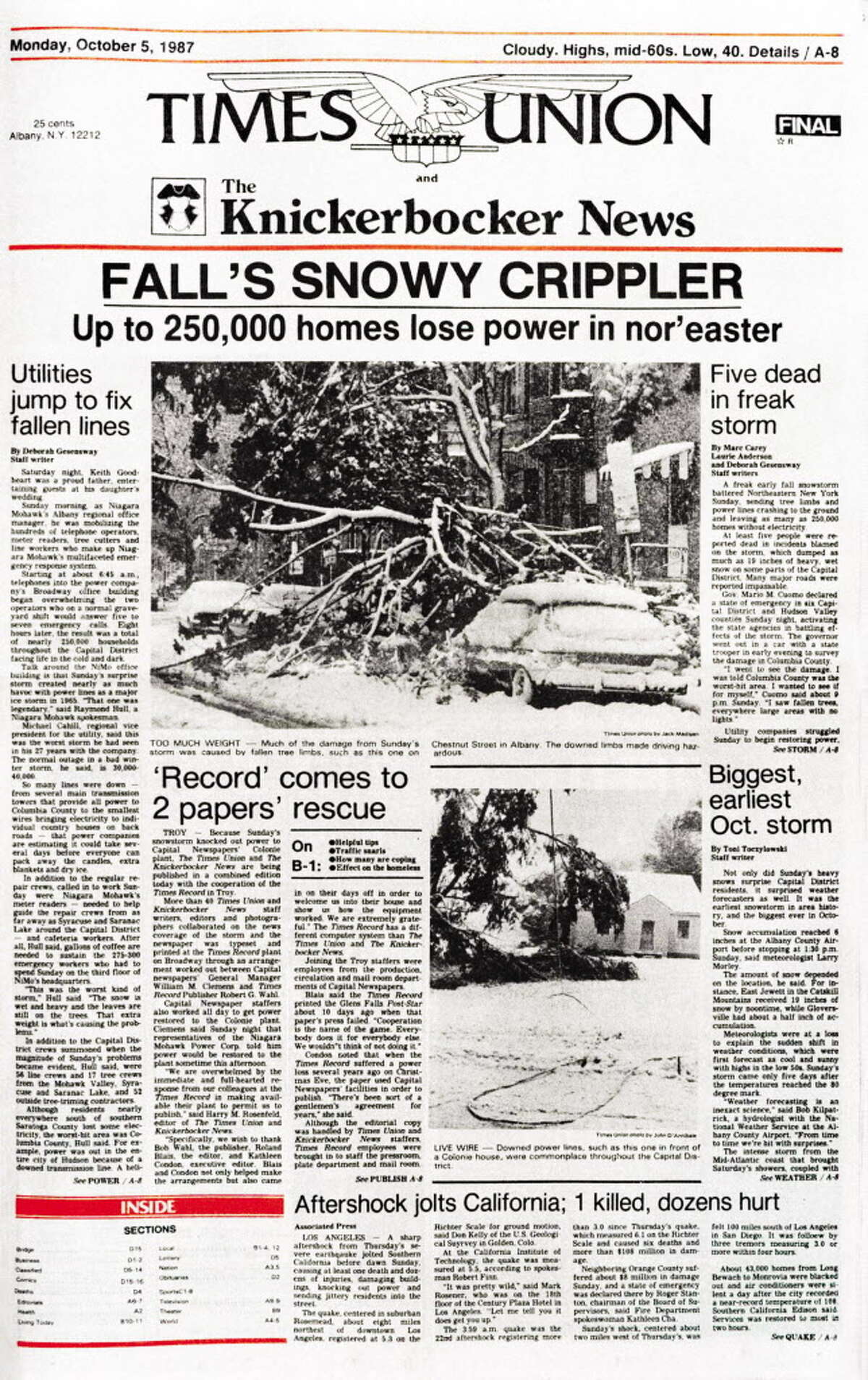 Veterans day snowstorm 1987