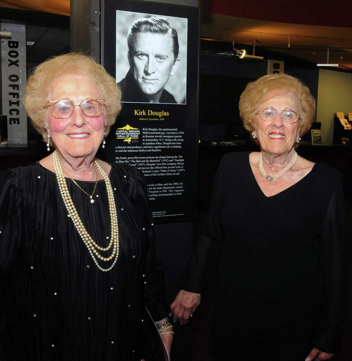 Twins, Fritzi Becker, of Albany N.Y. and Ida Sahr, of Schenectady, sisters of Kirk Douglas, attend the Proctors Capital Region Hall of Fame induction Sept. 20, 2008. (James Goolsby/Times Union archive)