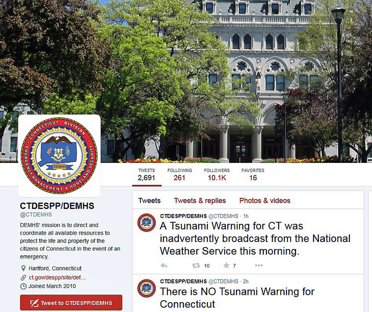 The Connecticut Department of Emergency Services and Public Protection tweeted on Thursday that the National Weather Service inadvertently broadcast a tsunami warning for Connecticut.