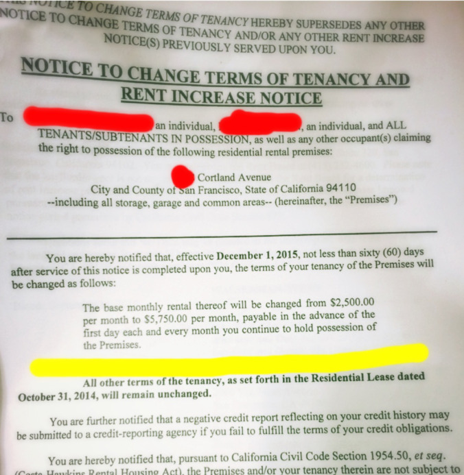 Bernal Heights tenant faces 130 percent rent increase