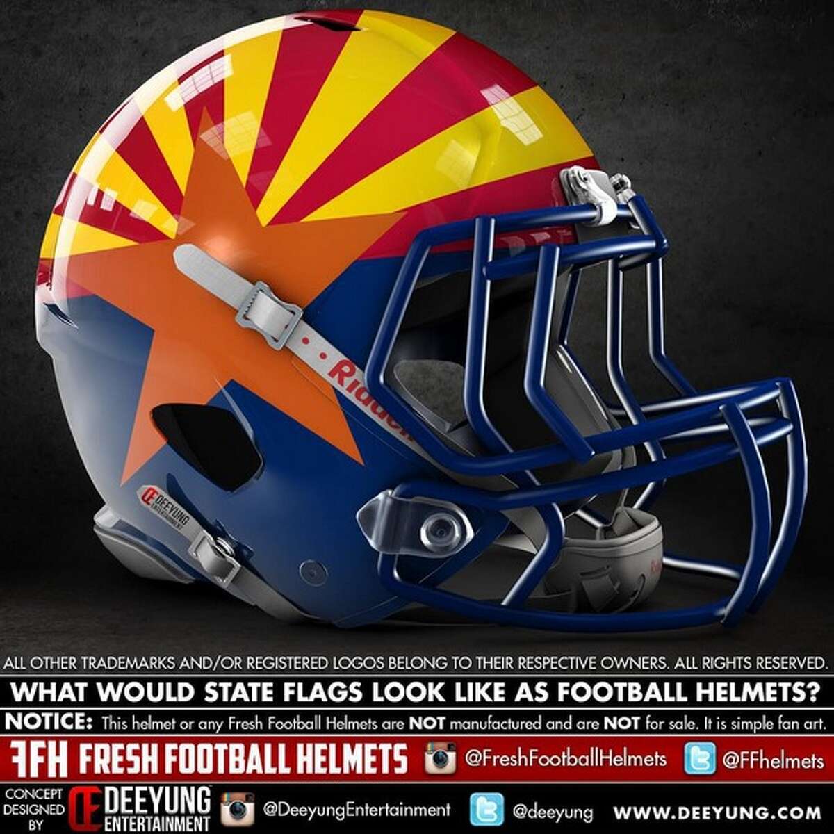 Arizona state flag concept football helmet designed by graphic artist Dylan Young of Deeyung Entertainment.