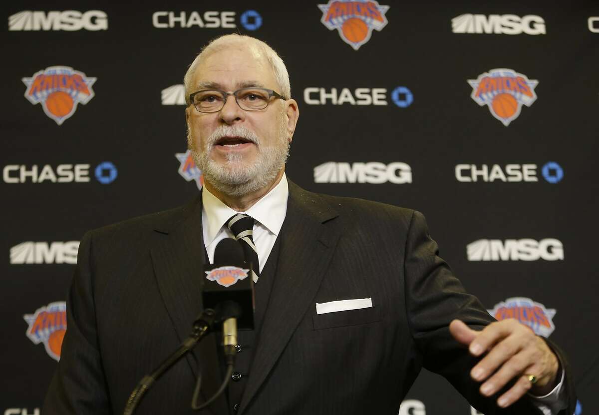 FILE - In this Jan. 10, 2015, file photo, New York Knicks president Phil Jackson speaks during a news conference before an NBA basketball game against the Charlotte Hornets in New York. Jackson thought the playoffs were possible last season, and instead the New York Knicks lost 65 games in their worst season ever. He will expect better after a busy offseason. (AP Photo/Frank Franklin II, File)