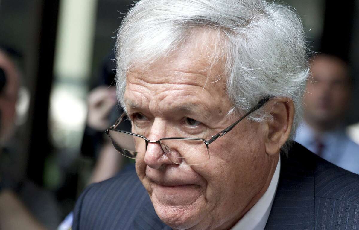 FILE - In this June 9, 2015 file photo, former House Speaker Dennis Hastert departs the federal courthouse in Chicago after his arraignment on charges of violating banking rules and lying to the FBI after he allegedly agreed in 2010 to pay $3.5 million to someone to hide past misconduct. Prosecutors and attorneys for Hastert told a federal judge Monday Sept. 28, 2015 that they're talking about a possible plea deal. (AP Photo/Christian K. Lee, File)
