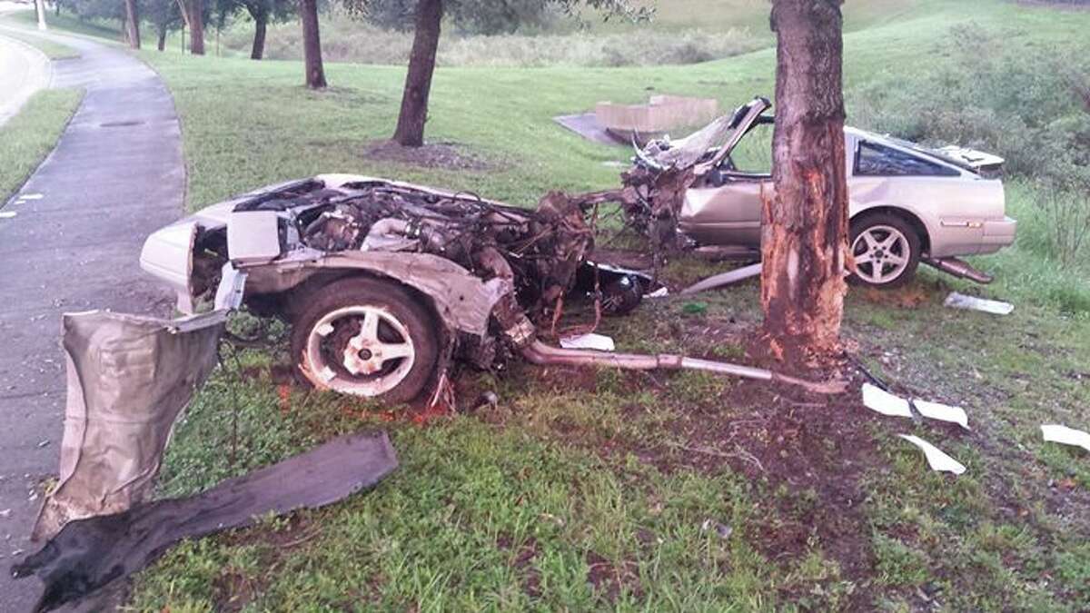 A 20-year-old Florida man survived a one-car wreck that split his vehicle in half. Credit: Winter Haven Police Department