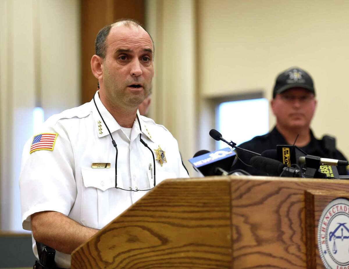 Schenectady County Sheriff Dom Dagostino announces the start up of a new County-wide Drug Unit run by the Sheriff's Department, to address the growing heroin epidemic that is impacting the county during a press conference held Sept. 30, 2015 in Schenectady, N.Y. (Skip Dickstein/Times Union)