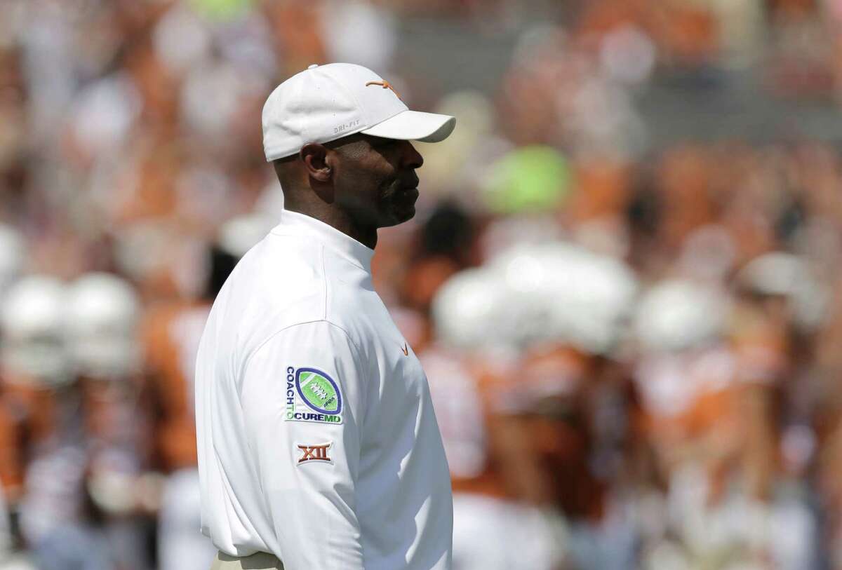 Texas head coach Charlie Strong before an NCAA college football game against Oklahoma State, Saturday, Sept. 26, 2015, in Austin, Texas.