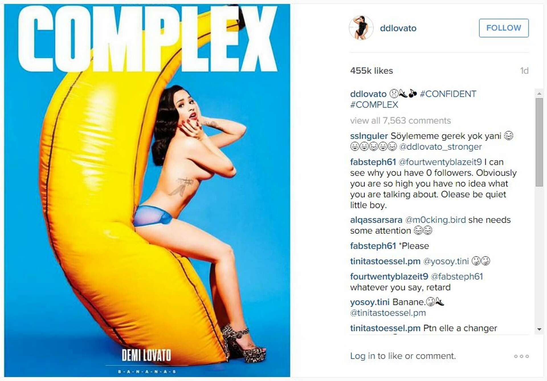 Demi Lovato poses almost nude with a giant banana on the cover of Complex  magazine