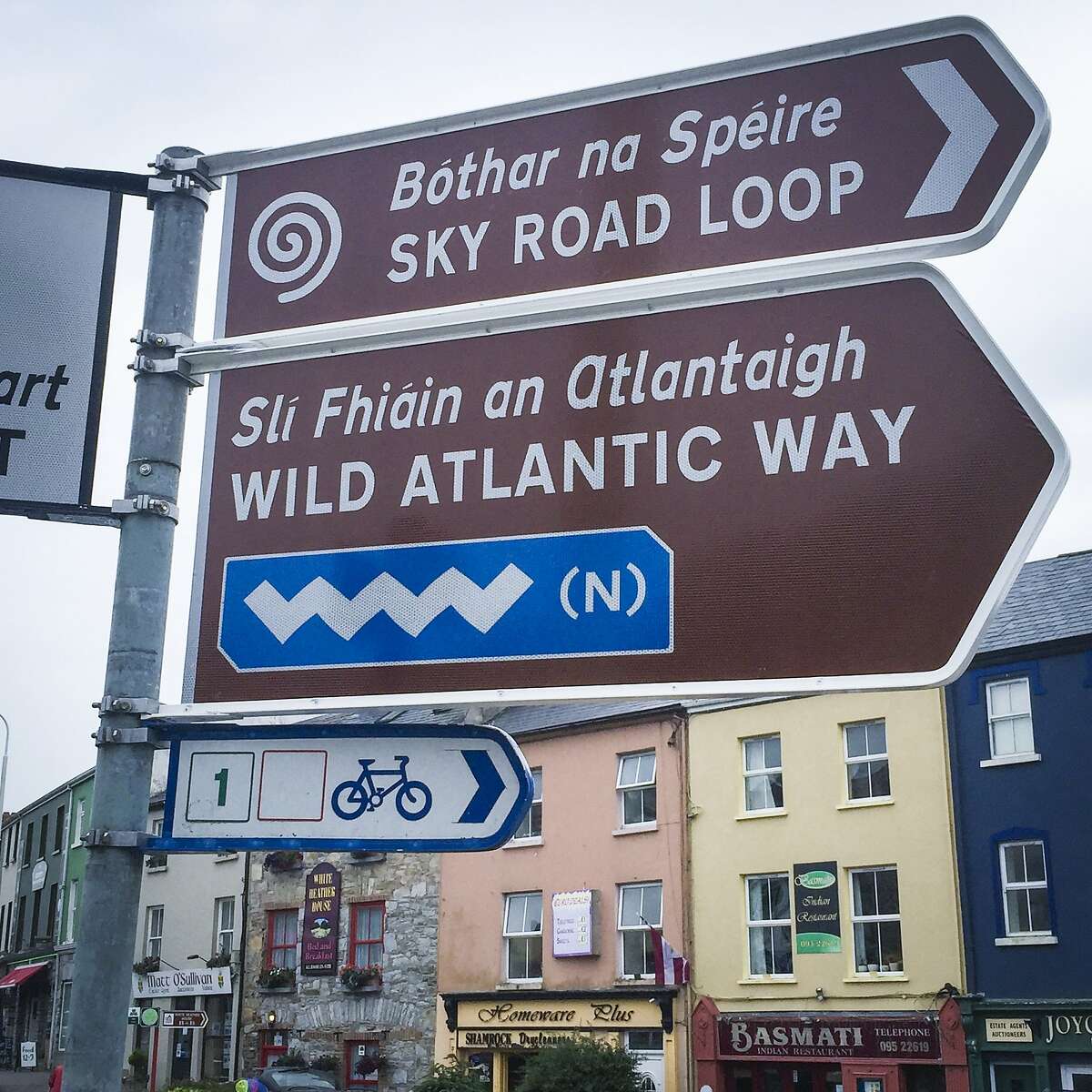 Signs mark Ireland's Wild Atlantic Way from north to south.