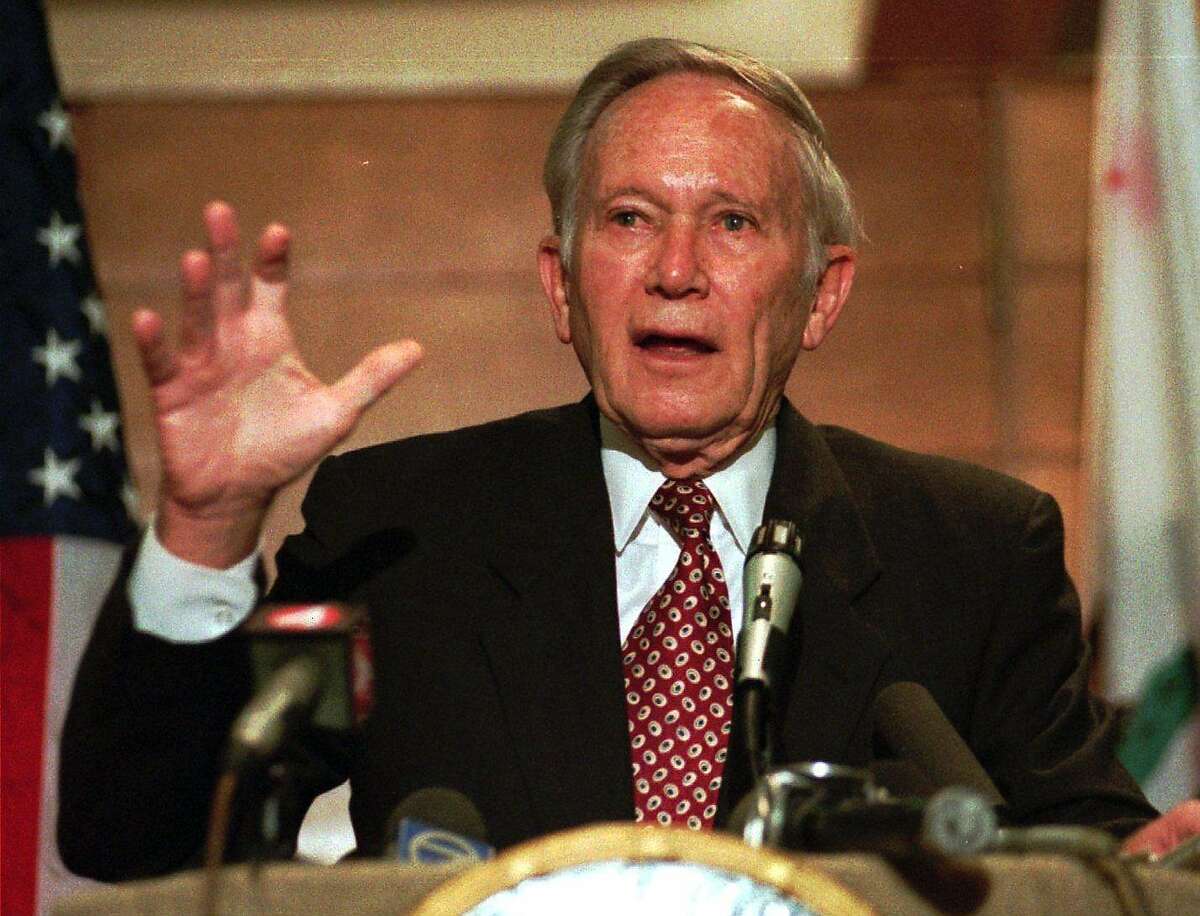 CHRONICLE 01/26/94 // U.S. Rep. Don Edwards announces his retirement during a press conference at a hotel in San Jose, Calif., Tuesday, Jan. 25, 1994. Edwards, a 79-year-old liberal democrat and former FBI agent, retires after serving San Jose's 16th Congressional District for over three decades. (AP Photo/Joe Pugliese)