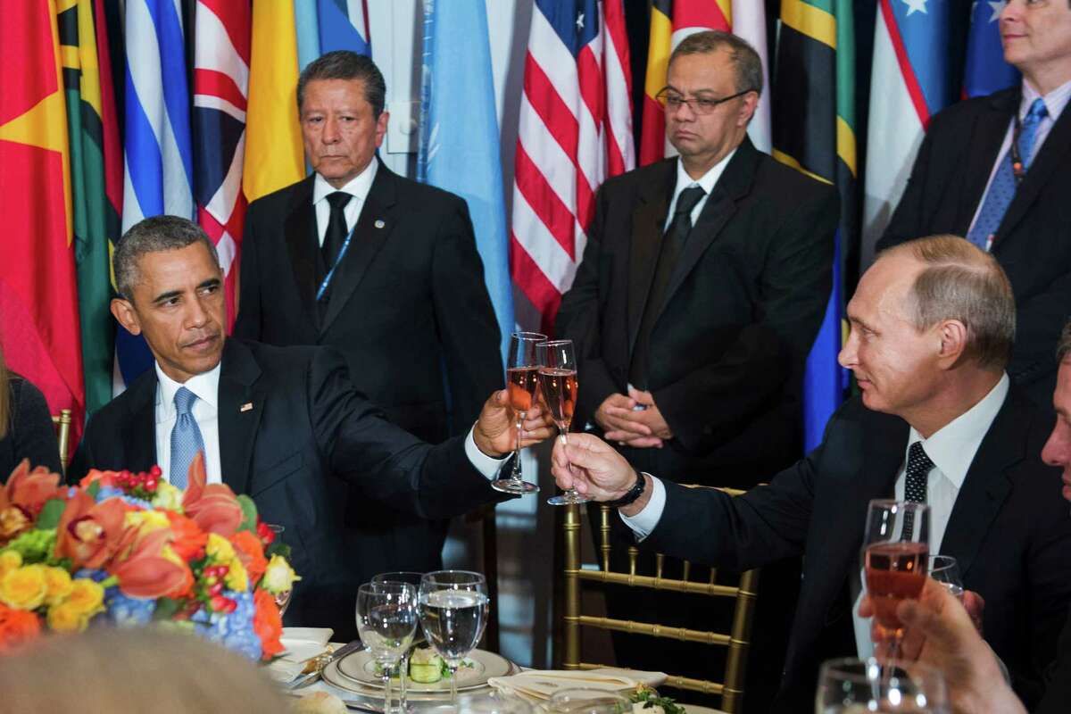 On Monday, President Barack Obama and Russian President Vladimir Putin toast during a luncheon at the United Nations.. Within days, Russia was bombing U.S. allies in Syria.