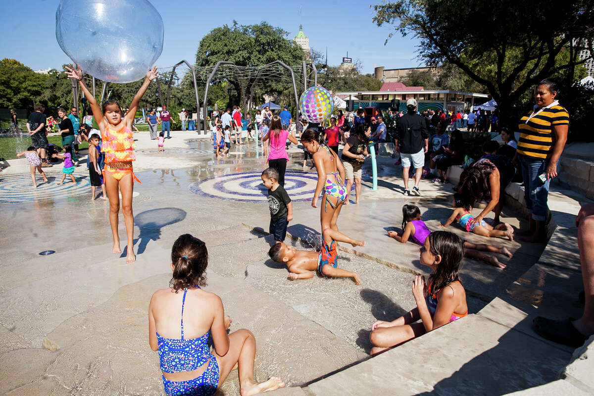 Click ahead to view splash pads around San Antonio to keep cool. Splash pad at Yanaguana Garden at Hemisfair Park.