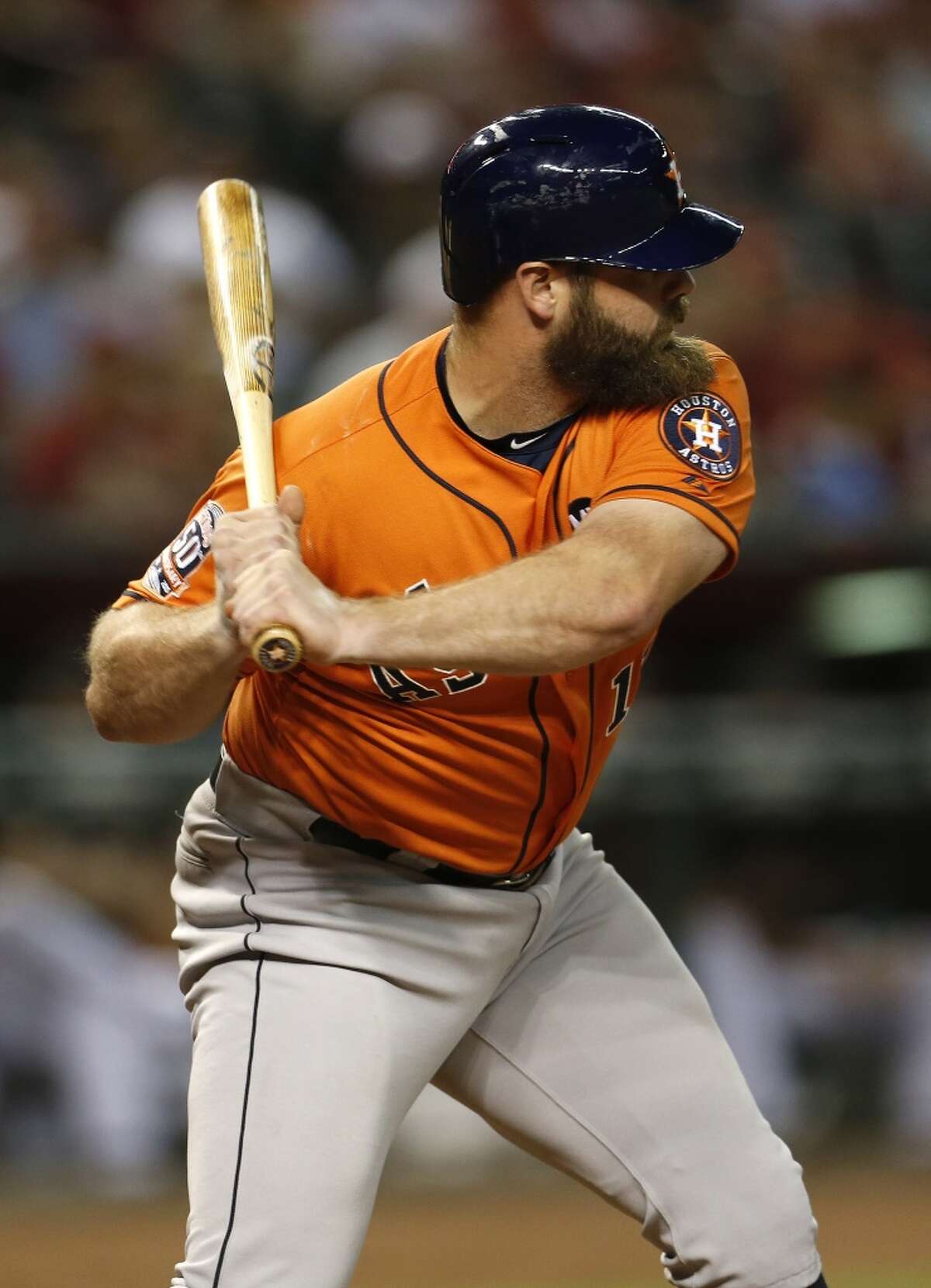 Houston Astros designated hitter Evan Gattis (11) at bat during the eighth inning of an MLB game at Chase Field on Saturday, Oct. 3, 2015. ( Karen Warren / Houston Chronicle )