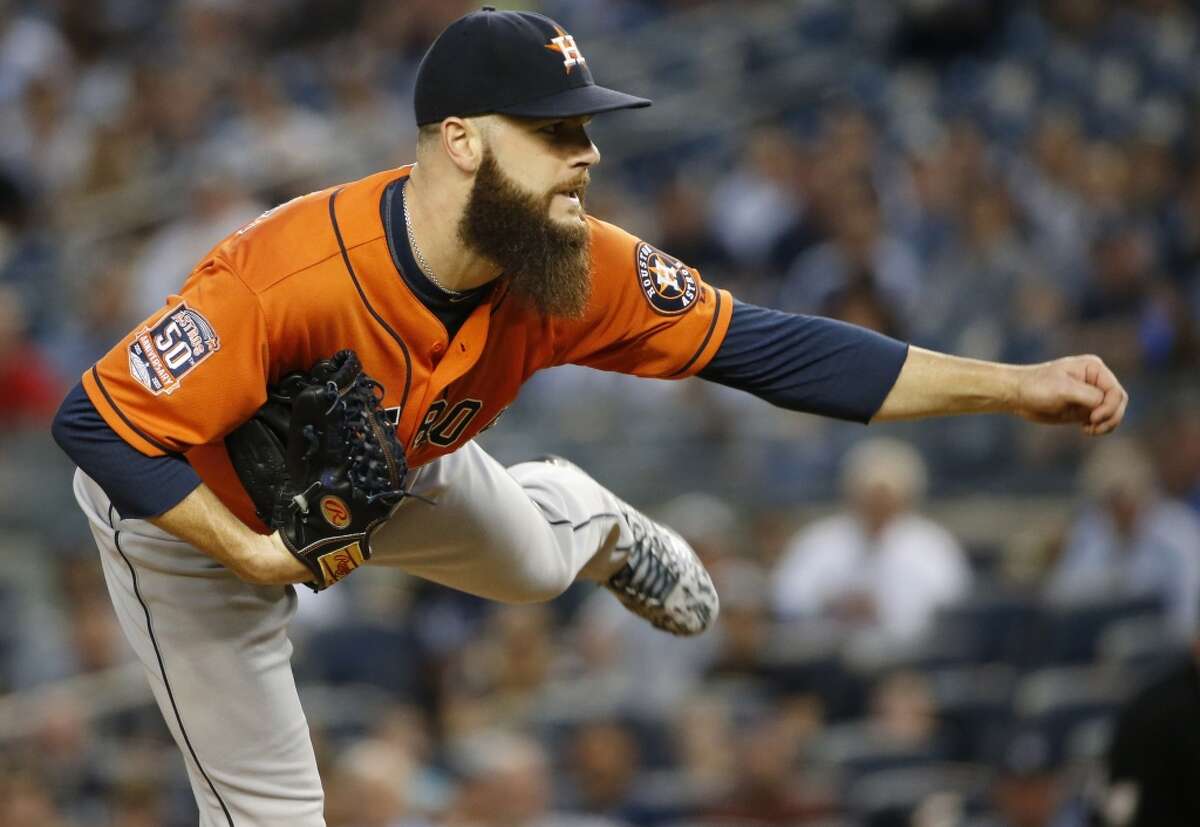 Astros vs Yankees Series Highlights: Aug. 24-26, 2015 Houston Astros starting pitcher Dallas Keuchel follows through in the first inning of a baseball game against the New York Yankees at Yankee Stadium in New York, Tuesday, Aug. 25, 2015. (AP Photo/Kathy Willens)