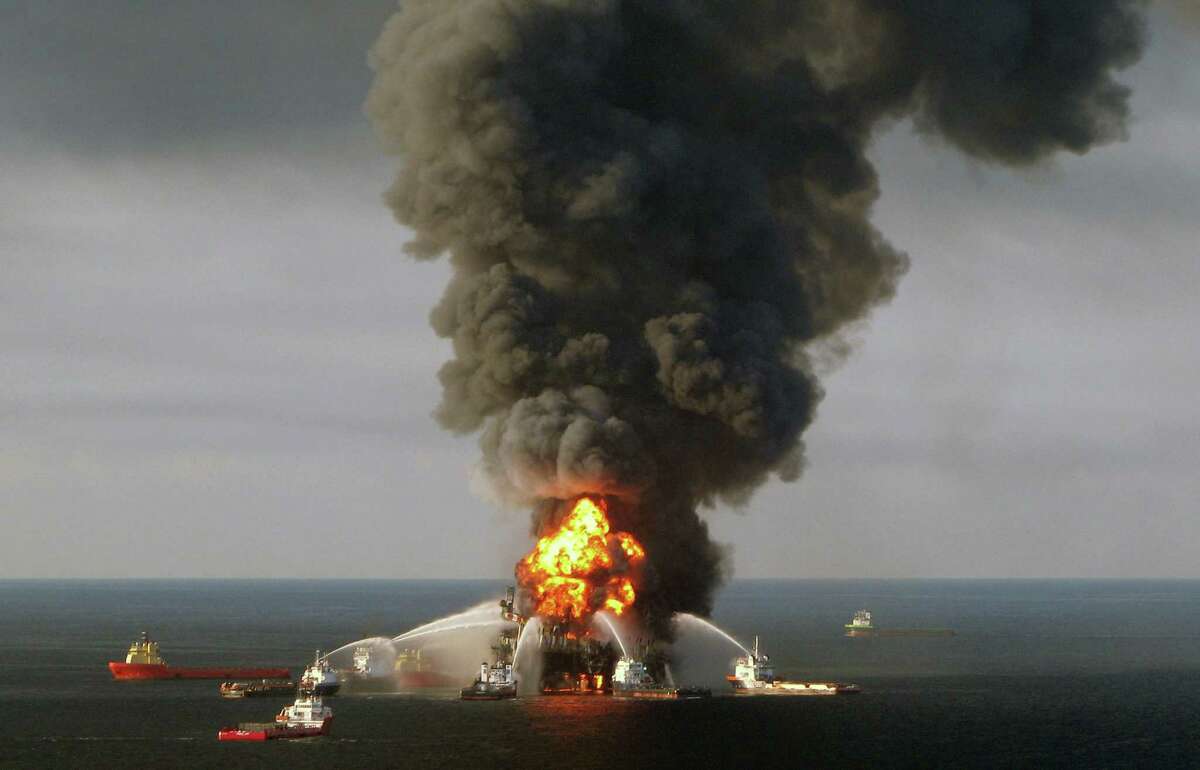 This was the scene April 21, 2010, as fire boat crews battled the blazing remnants of the BP-operated offshore oil rig Deepwater Horizon in the Gulf.