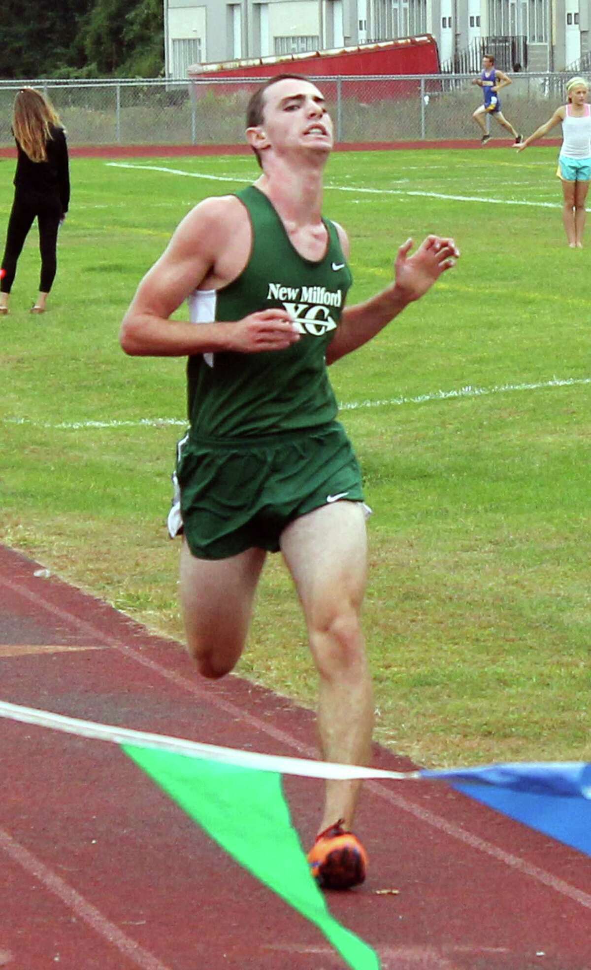Charlie Osborne was the fourth New Milford runner across the line and finished sixth overall in the meet with Newtown and Notre Dame. Oct. 2015
