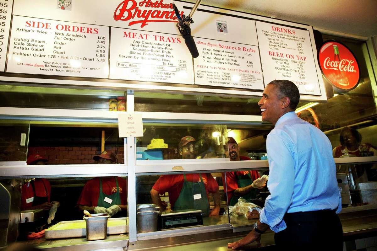 And here is President Barack Obama, also at Arthur Bryant’s.