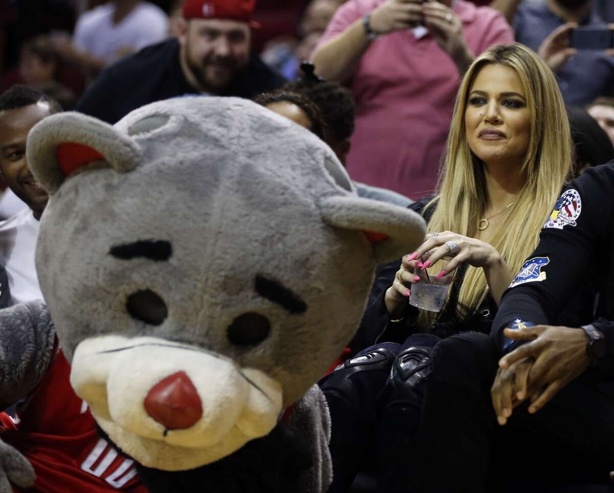 Khloe Kardashian sits court side during second Wednesdays preseason NBA game at the Toyota Center, Oct. 7, 2015, in Houston. ( James Nielsen / Houston Chronicle )
