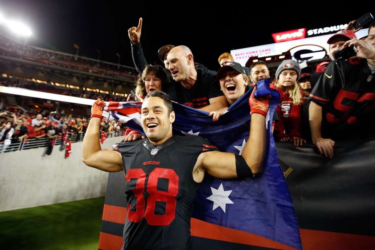 Jarryd Hayne's official San Francisco 49ers jersey sitting next to